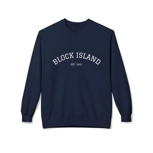 Navy blue long-sleeved sweatshirt from Block Island Crewneck collection in light blue