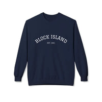 Navy blue long-sleeved sweatshirt from Block Island Crewneck collection in light blue