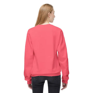 Woman wearing coral crewneck sweatshirt from Block Island Crewneck Sweatshirts collection