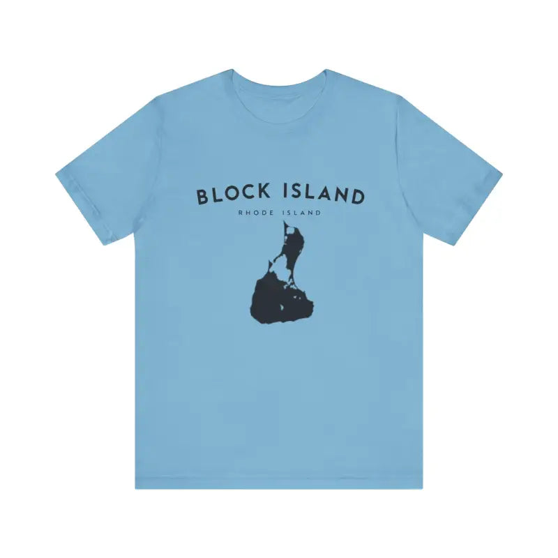 Light blue t-shirt featuring Block Island graphic in Block Island Jersey Tee design