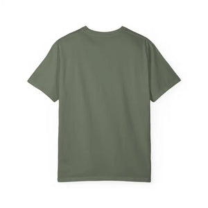 Olive green Block Island Est 1661 short-sleeved crewneck t-shirt displayed for sale
