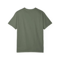 Olive green Block Island Est 1661 short-sleeved crewneck t-shirt displayed for sale