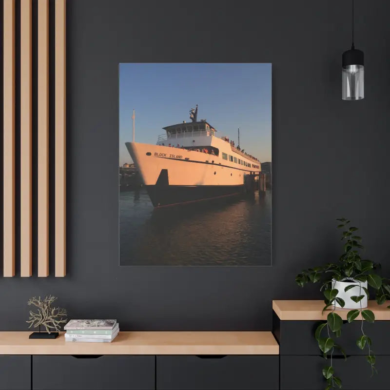 Ferry boat canvas print of Block Island Ferry showcasing maritime scenery