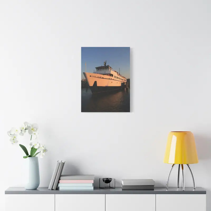 Block Island Ferry boat canvas print showcasing coastal scenery and maritime beauty