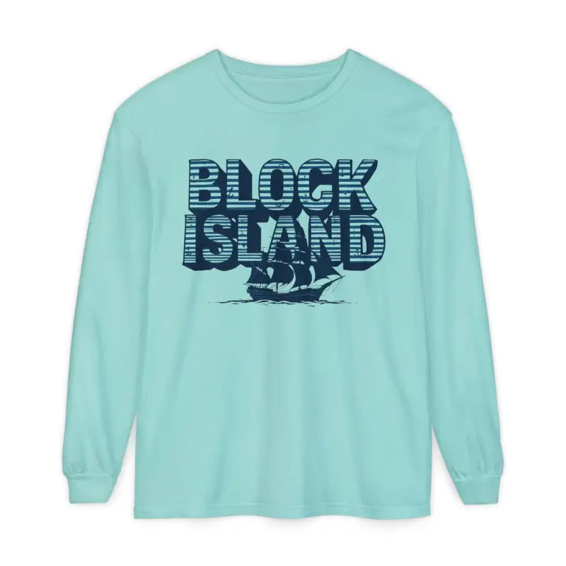 Light blue long-sleeved Block Island Long Sleeve Shirt for coastal lovers