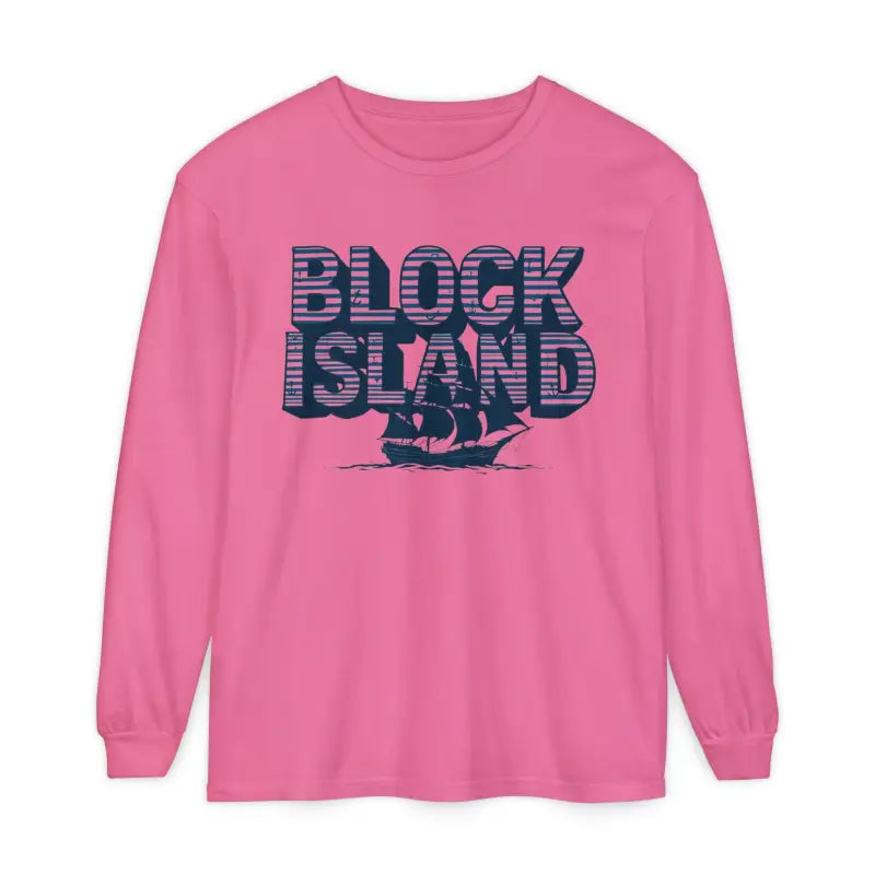 Pink long-sleeved Block Island Long Sleeve Shirt Unisex Coastal Lovers Tee