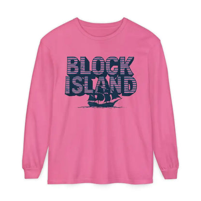 Pink long-sleeved Block Island Long Sleeve Shirt Unisex Coastal Lovers Tee