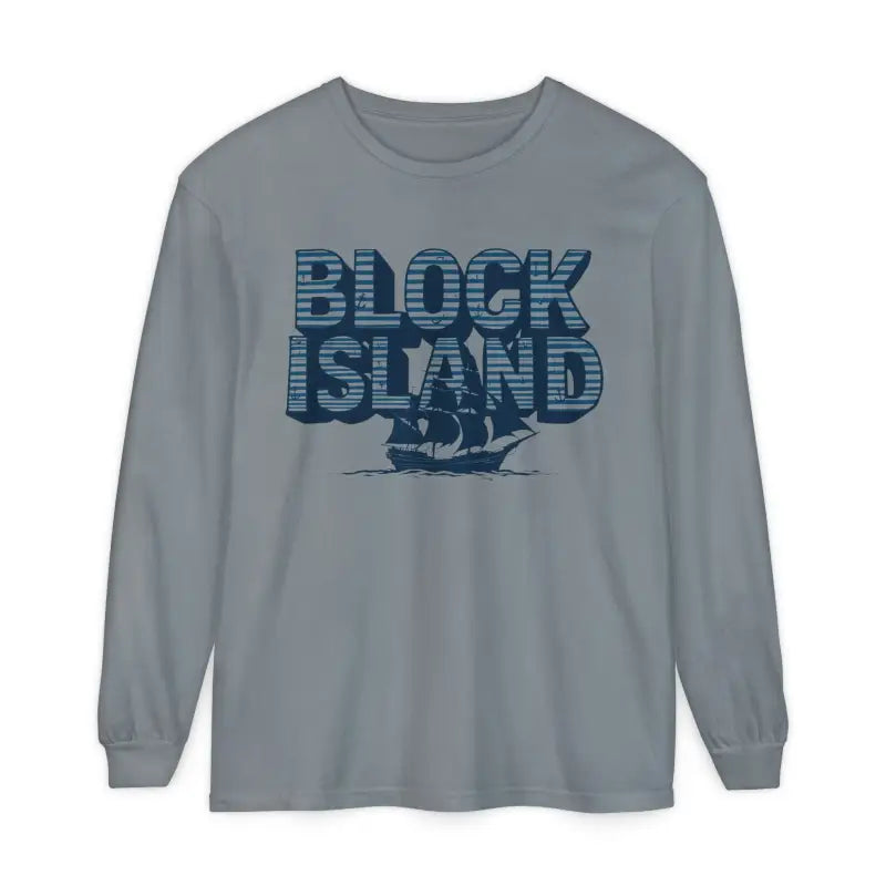 Gray long-sleeved Block Island Long Sleeve Shirt Unisex Coastal Lovers Tee