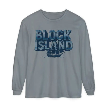 Gray long-sleeved Block Island Long Sleeve Shirt Unisex Coastal Lovers Tee