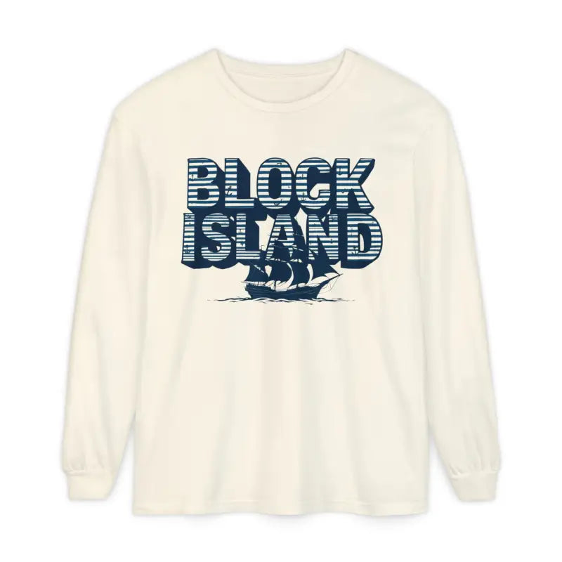 Long-sleeved Block Island shirt featuring ship graphic for coastal lovers