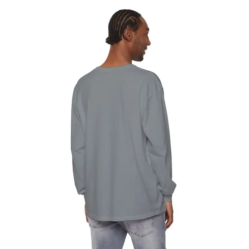 Gray long-sleeved Block Island Long Sleeve Shirt Unisex Coastal Lovers Tee displayed