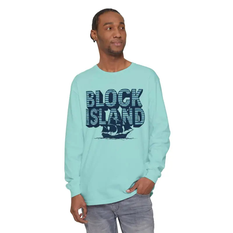 Long-sleeved unisex shirt featuring Block Island design for coastal enthusiasts
