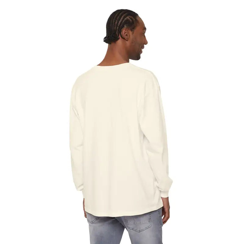 Man in Block Island Long Sleeve Shirt and jeans showcasing coastal style