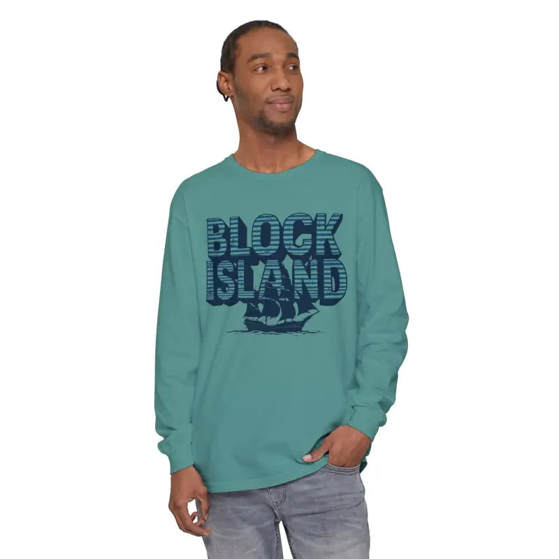 Teal long-sleeved shirt from Block Island Long Sleeve Shirt Unisex Coastal Lovers Tee