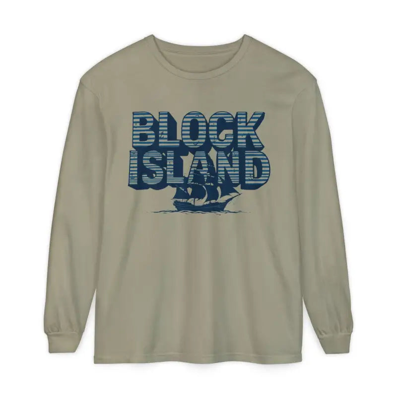 Long-sleeved unisex Block Island graphic shirt for coastal lovers