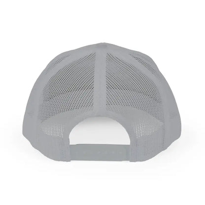 Gray mesh baseball cap featuring Block Island Porkchop Snapback Trucker Cap design