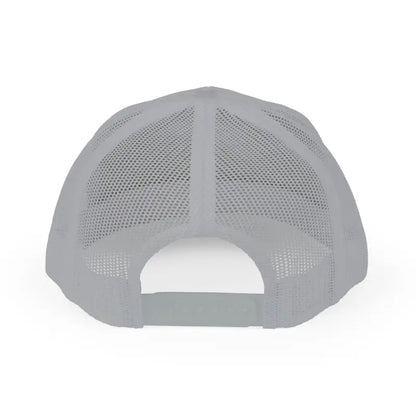 Gray mesh baseball cap featuring Block Island Porkchop Snapback Trucker Cap design
