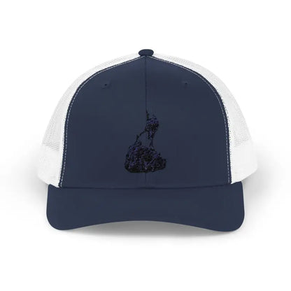 Navy and white mesh baseball cap from the Block Island Porkchop Snapback Trucker Cap