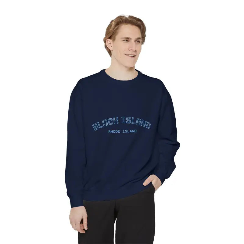 Block Island Rhode Island Unisex Sweatshirts in Lavender Light Blue and Navy Blue - Ocean State Styles