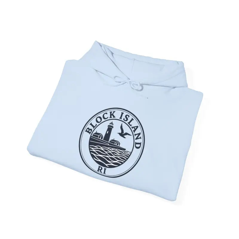 Block Island RI Lighthouse and Seagull Graphic Hoodies in Neutral Shades - Ocean State Styles