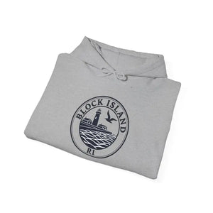 Block Island RI Lighthouse and Seagull Graphic Hoodies in Neutral Shades - Ocean State Styles