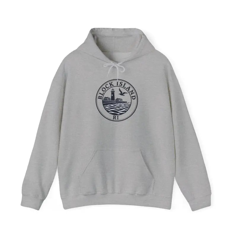 Block Island RI Lighthouse and Seagull Graphic Hoodies in Neutral Shades - Ocean State Styles