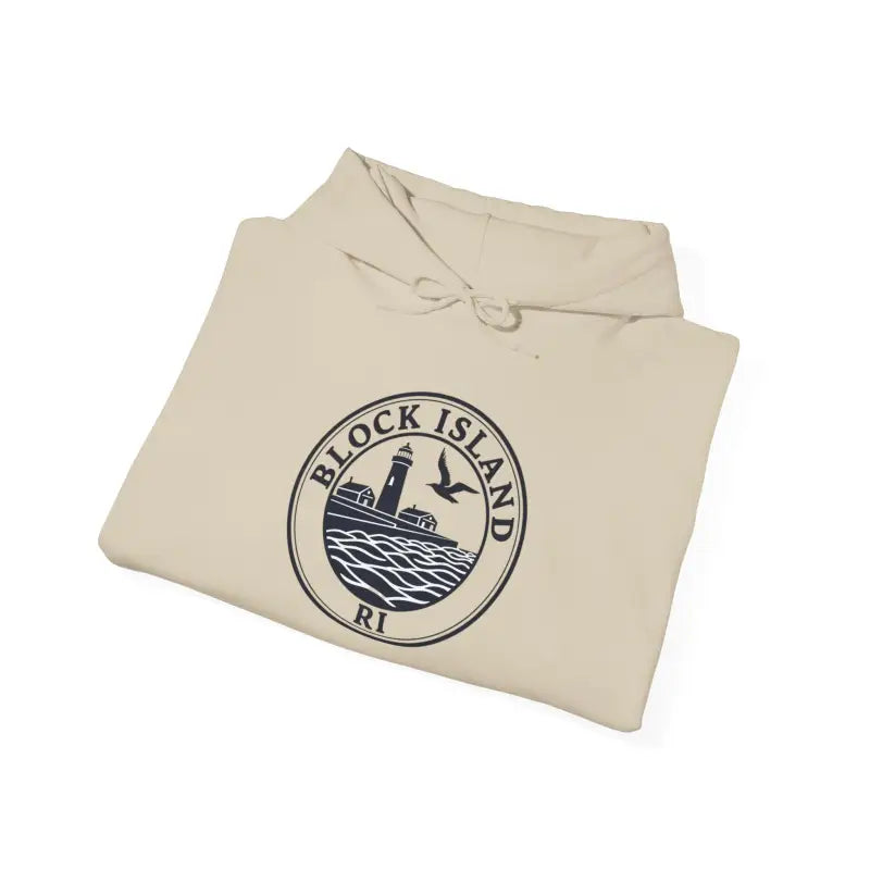 Block Island RI Lighthouse and Seagull Graphic Hoodies in Neutral Shades - Ocean State Styles
