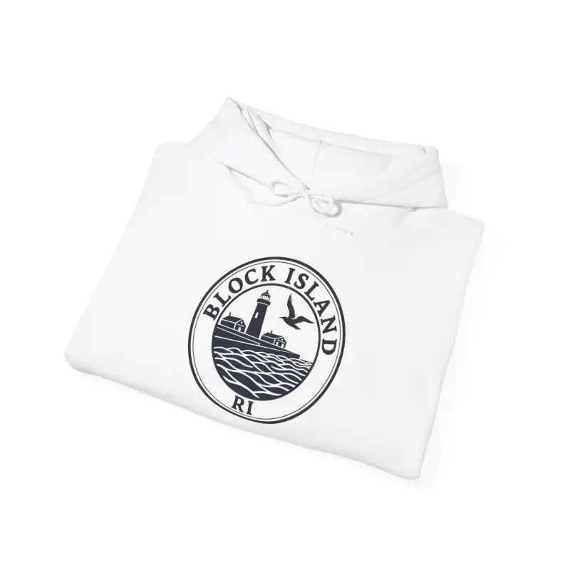 Block Island RI Lighthouse and Seagull Graphic Hoodies in Neutral Shades - Ocean State Styles