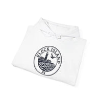 Block Island RI Lighthouse and Seagull Graphic Hoodies in Neutral Shades - Ocean State Styles