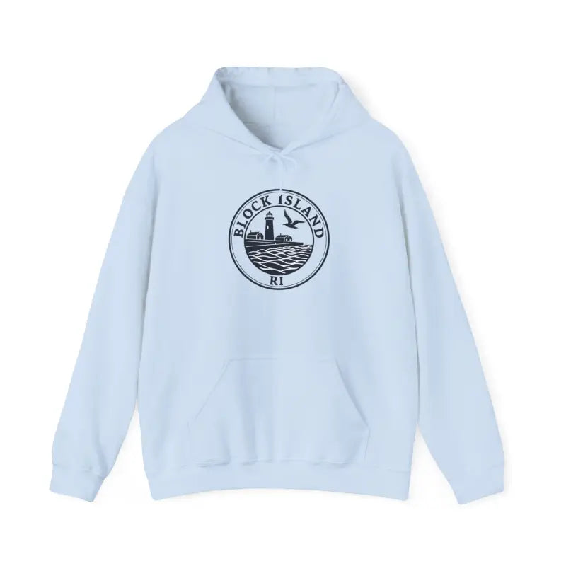 Block Island RI Lighthouse and Seagull Graphic Hoodies in Neutral Shades - Ocean State Styles