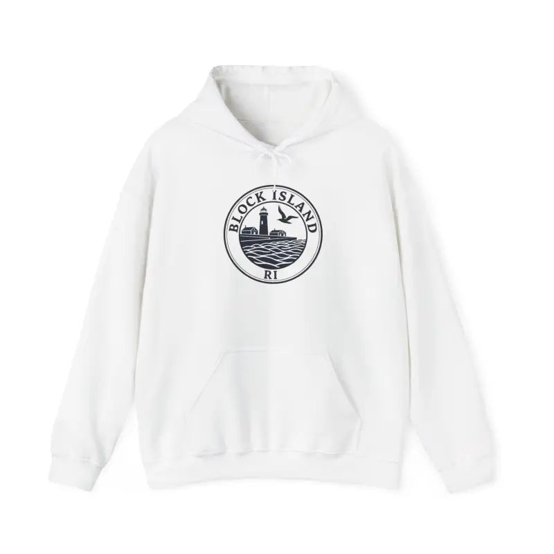 Block Island RI Lighthouse and Seagull Graphic Hoodies in Neutral Shades - Ocean State Styles