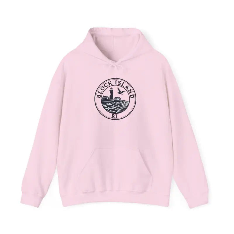 Block Island RI Lighthouse and Seagull Graphic Hoodies in Neutral Shades - Ocean State Styles