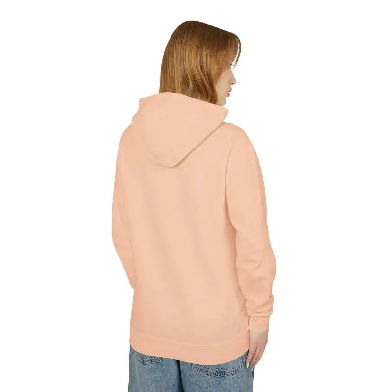 Peach-colored hooded sweatshirt featuring Block Island RI Lighthouse design