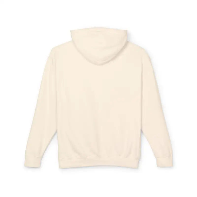 Cream-colored hooded sweatshirt featuring Block Island RI Lighthouse design