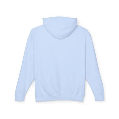 Light blue hooded sweatshirt featuring Block Island RI Lighthouse design