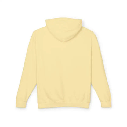 Pale yellow hooded sweatshirt featuring Block Island RI Lighthouse design