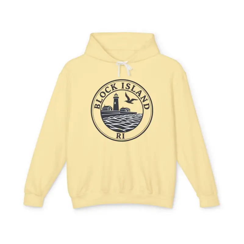 Yellow Block Island RI Lighthouse Hooded Sweatshirt for stylish comfort and warmth