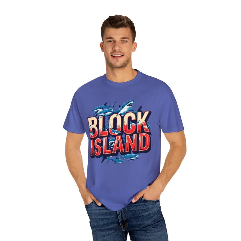 Block Island Shark Unisex T Shirt Garment Dyed Casual Tee - Ocean State Styles