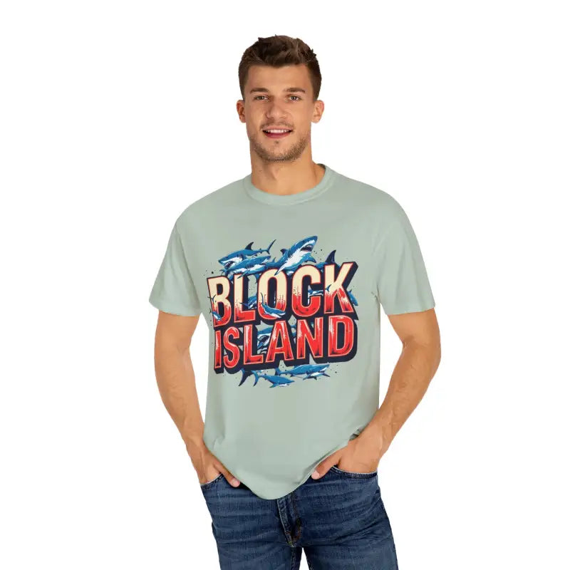 Block Island Shark Unisex T Shirt Garment Dyed Casual Tee - Ocean State Styles