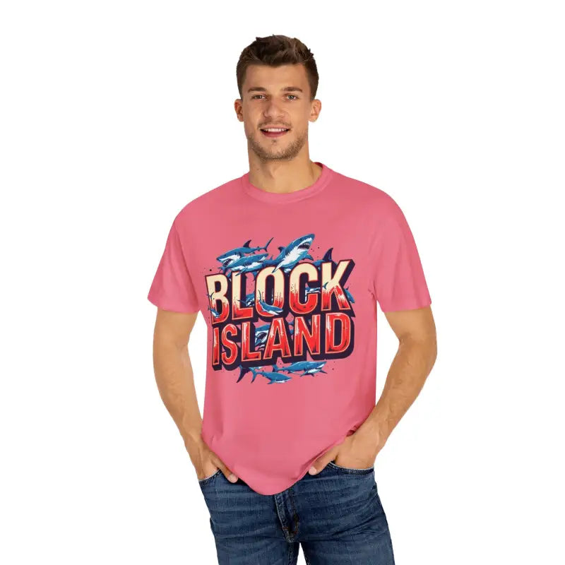 Block Island Shark Unisex T Shirt Garment Dyed Casual Tee - Ocean State Styles
