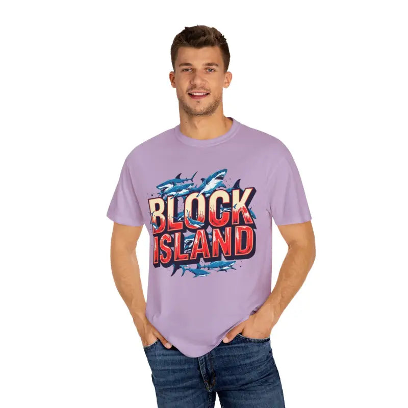Block Island Shark Unisex T Shirt Garment Dyed Casual Tee - Ocean State Styles