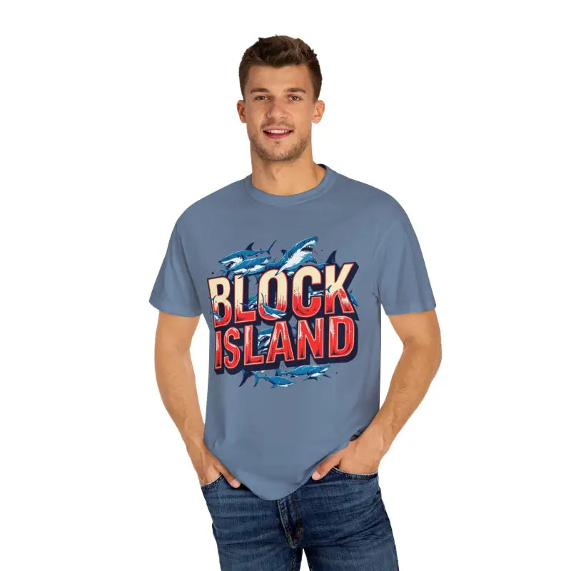 Block Island Shark Unisex T Shirt Garment Dyed Casual Tee - Ocean State Styles