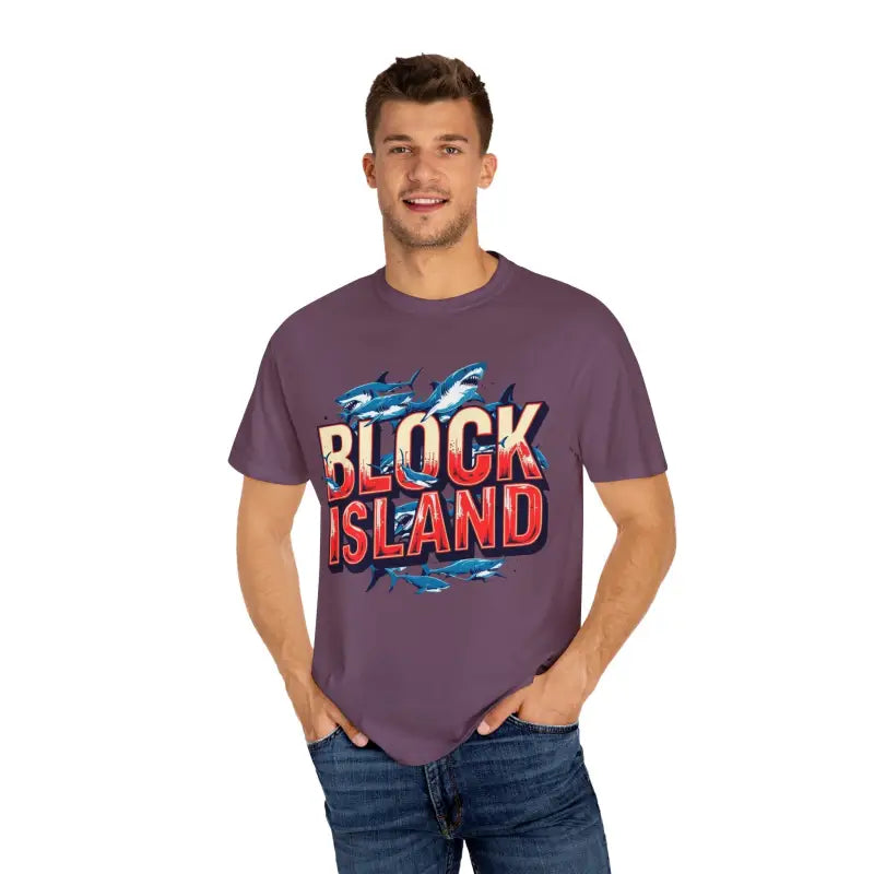 Block Island Shark Unisex T Shirt Garment Dyed Casual Tee - Ocean State Styles