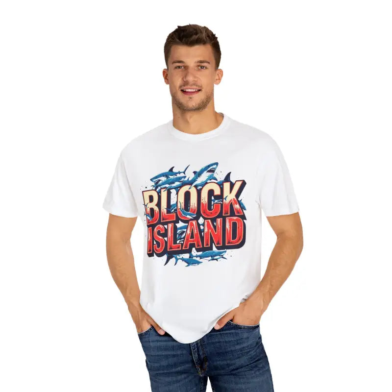 Block Island Shark Unisex T Shirt Garment Dyed Casual Tee - Ocean State Styles