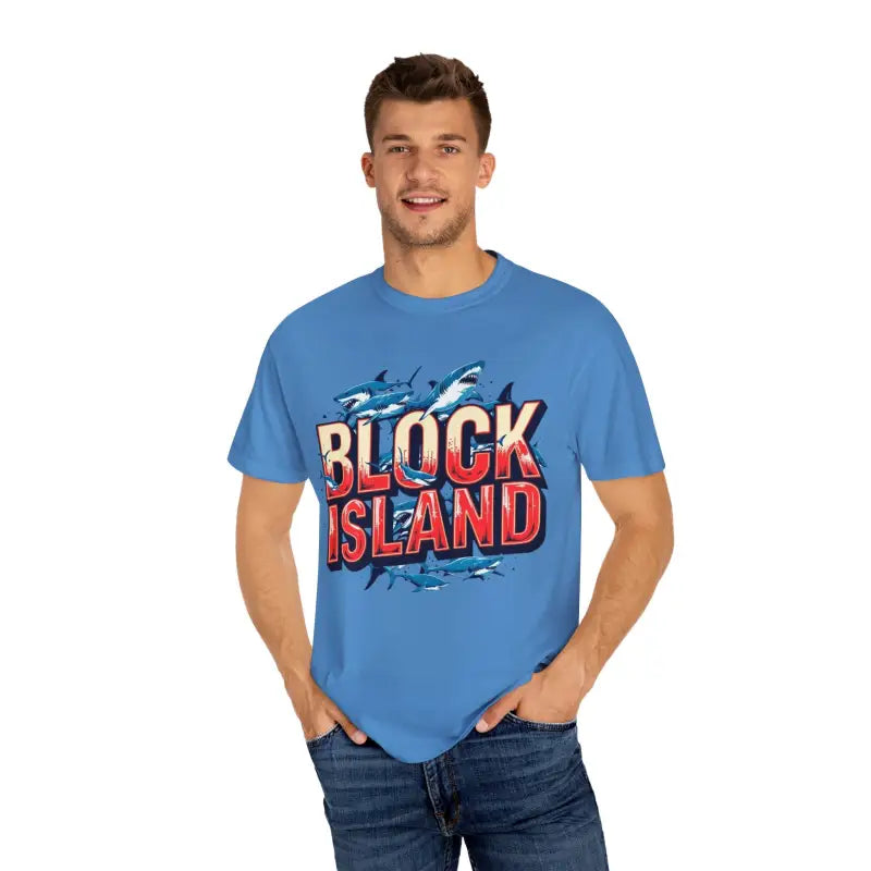 Block Island Shark Unisex T Shirt Garment Dyed Casual Tee - Ocean State Styles