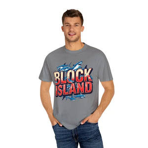 Block Island Shark Unisex T Shirt Garment Dyed Casual Tee - Ocean State Styles