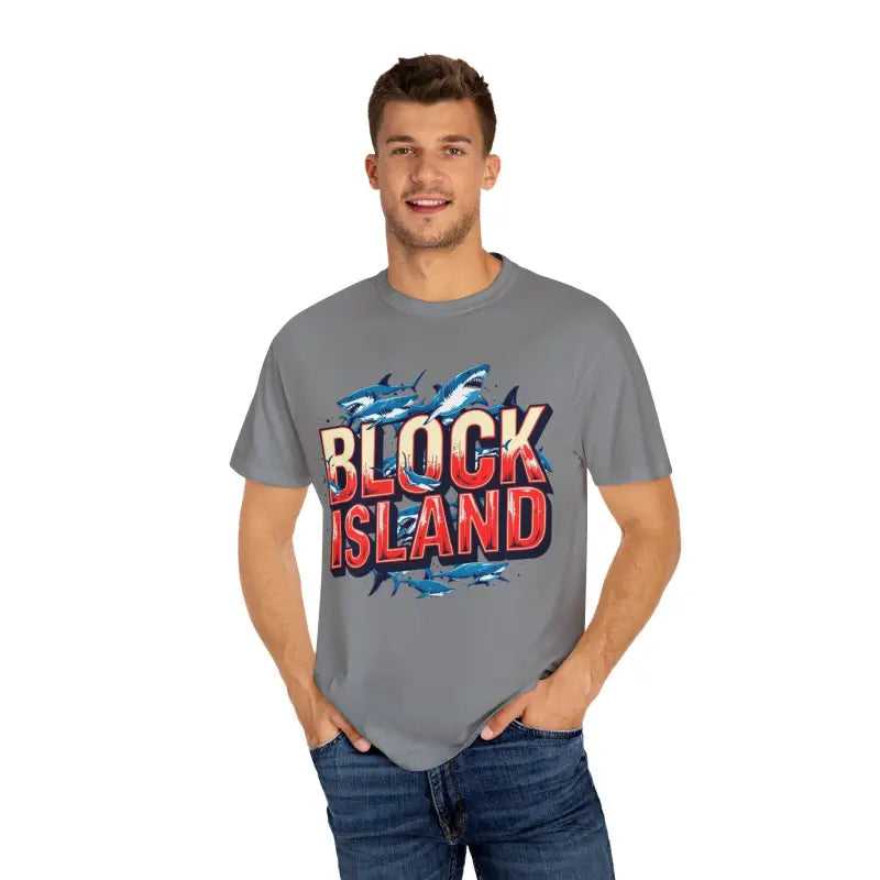 Block Island Shark Unisex T Shirt Garment Dyed Casual Tee - Ocean State Styles