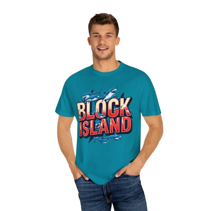 Block Island Shark Unisex T Shirt Garment Dyed Casual Tee - Ocean State Styles