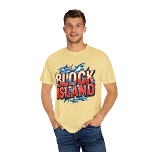 Block Island Shark Unisex T Shirt Garment Dyed Casual Tee - Ocean State Styles