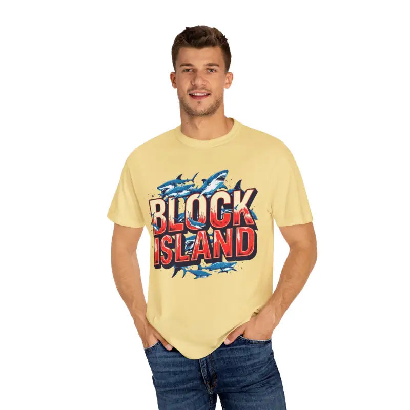 Block Island Shark Unisex T Shirt Garment Dyed Casual Tee - Ocean State Styles